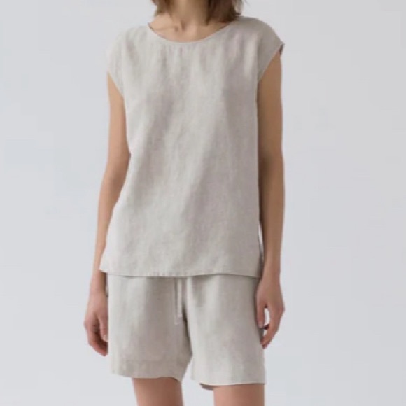 Linen Tales “Verbena” mélange linen pj set/cinch shorts & sleeveless top - NWT - Picture 2 of 16